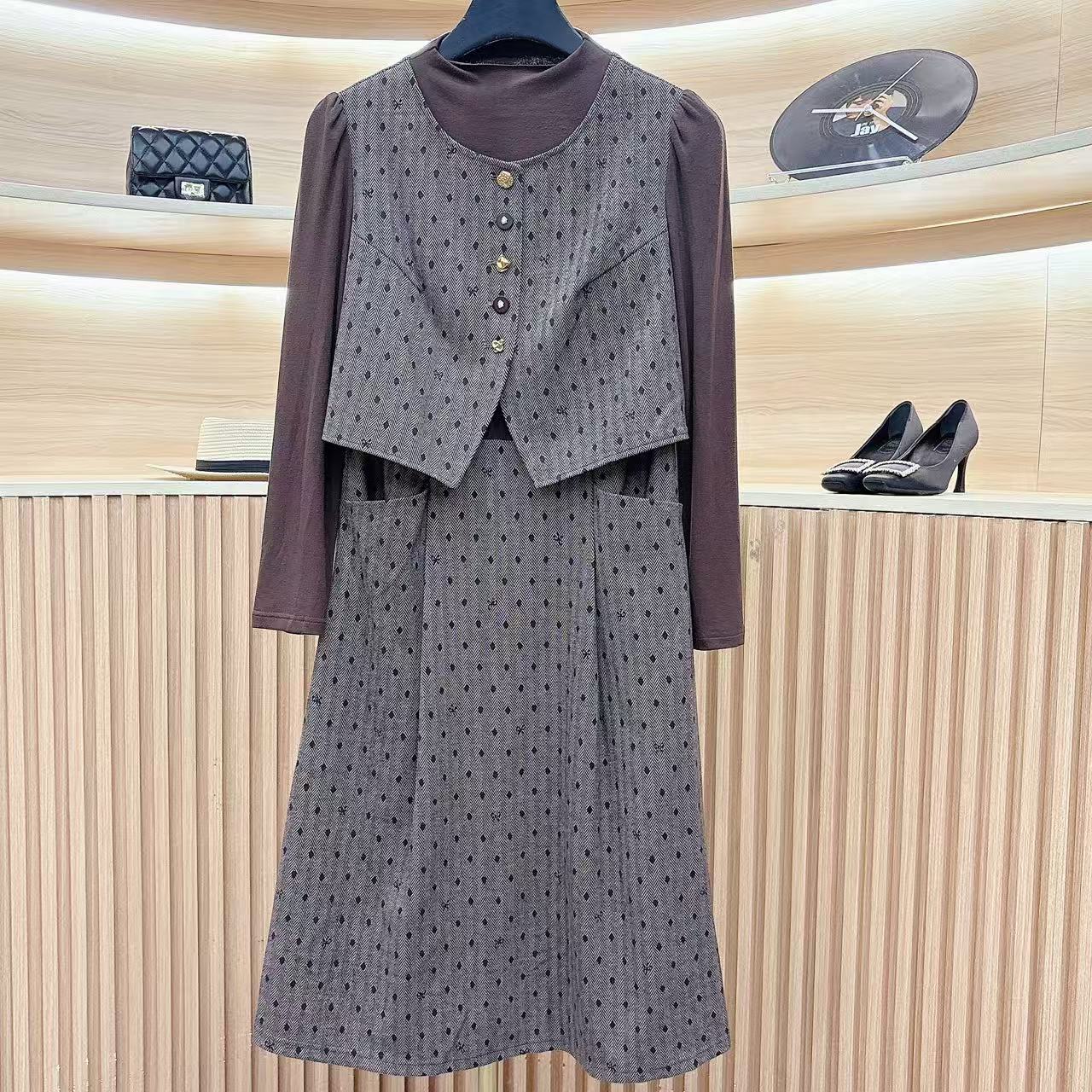 ff3225套头常规套头款波点秋季连衣裙长袖秋冬时尚名媛显瘦