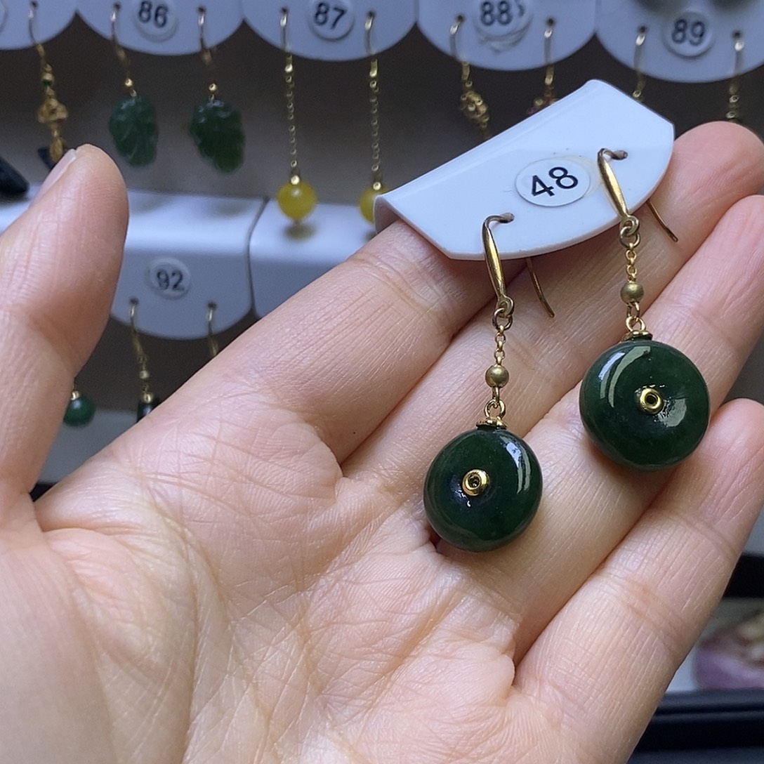 和田玉银S925镶嵌耳饰