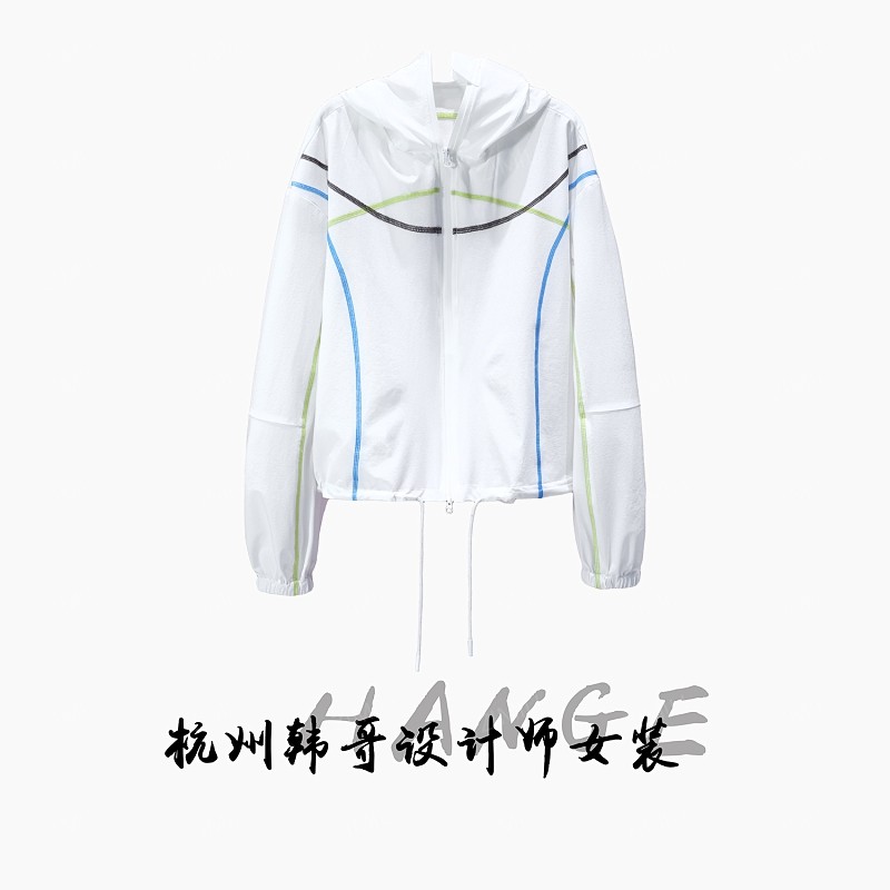 【韩哥女装】2025早秋小众象牙白撞色明辑线连帽外套6927-K8