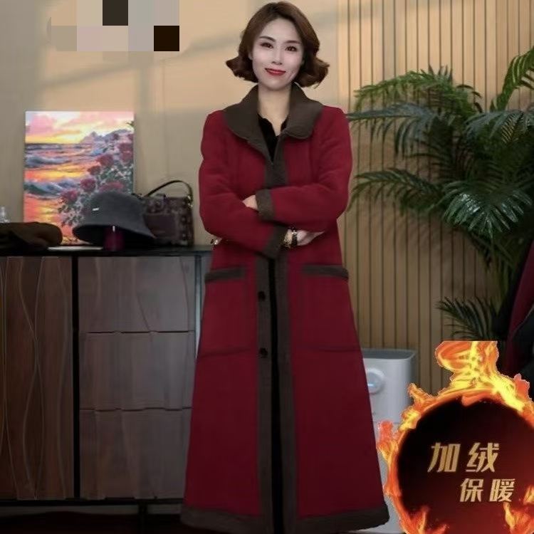 冬季新款妈妈装风衣加绒加厚长袖女装时尚中长款加厚网红保暖