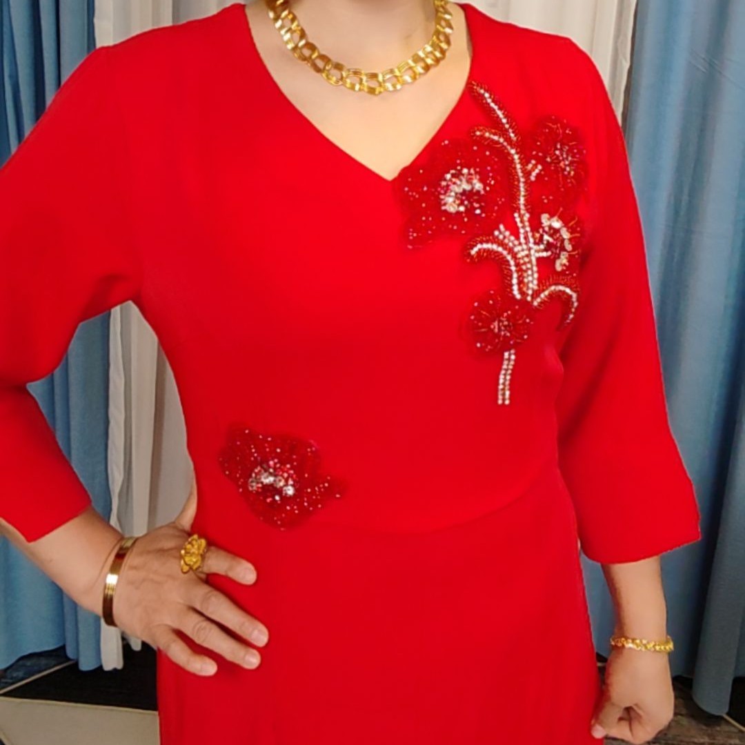 夏季黑色蕾丝连衣裙显瘦气质时尚宽松大码女装妈妈装女士红色