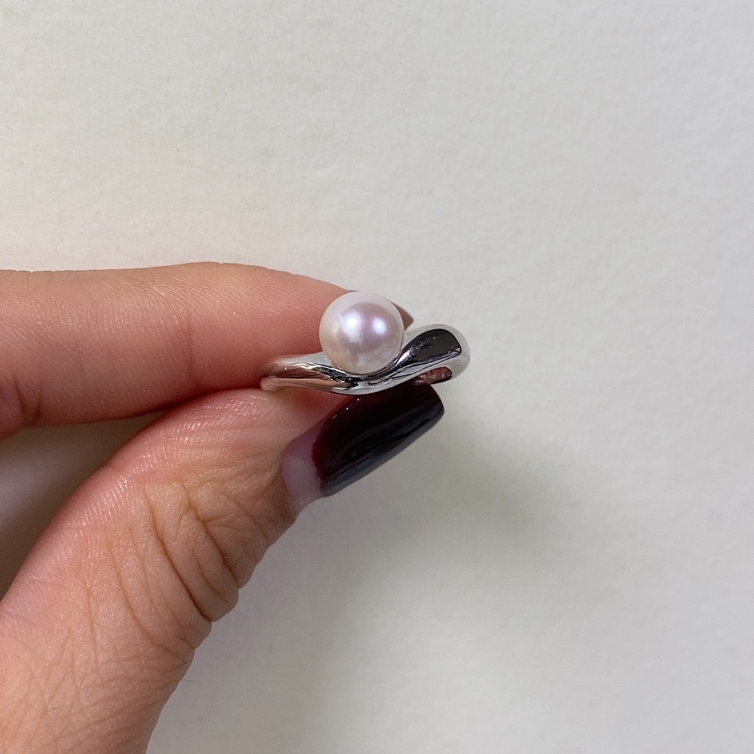 淡水珍珠戒指银S925镶嵌极光微瑕7.5m m