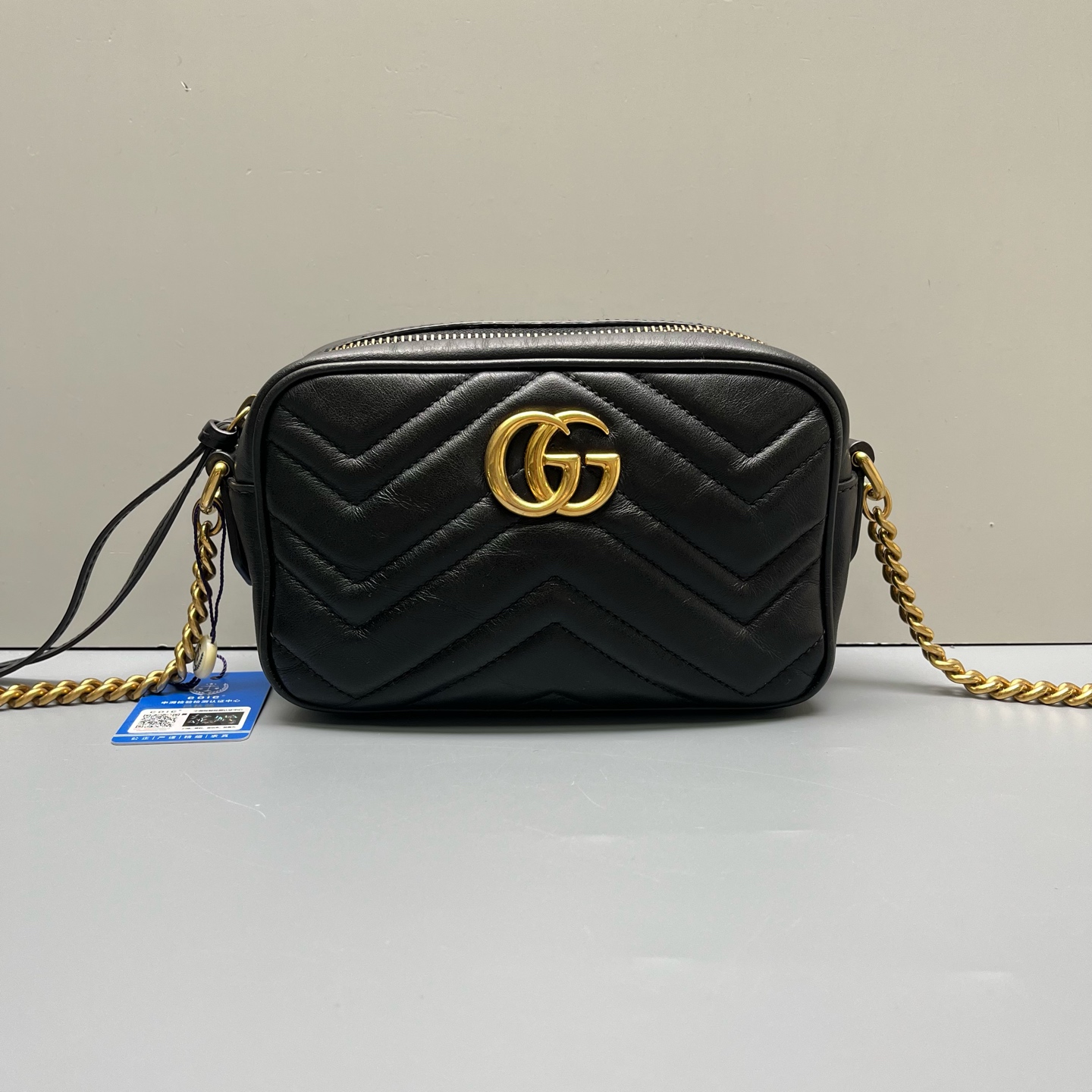 95新 GUCCI/古驰 优选/马蒙小号黑色相机包标031/18×12×5/Z111911