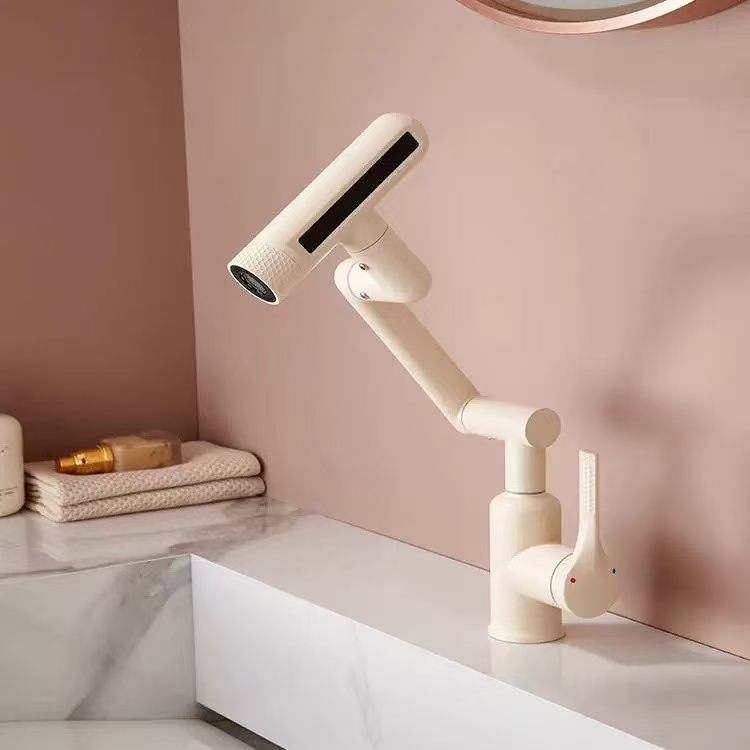 洗脸盆冷热水龙头白色卫生间浴室洗手池洗漱台面盆万向机械臂龙头