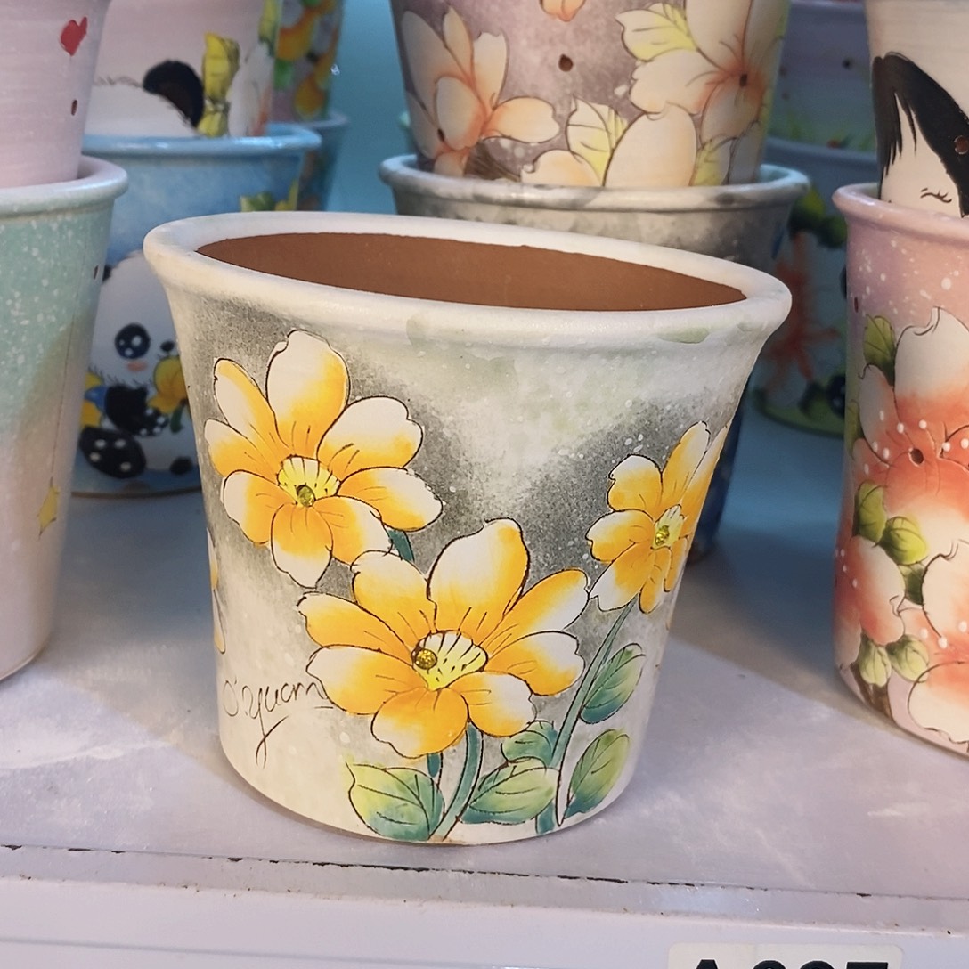 紫砂花盆红陶手绘花盆
