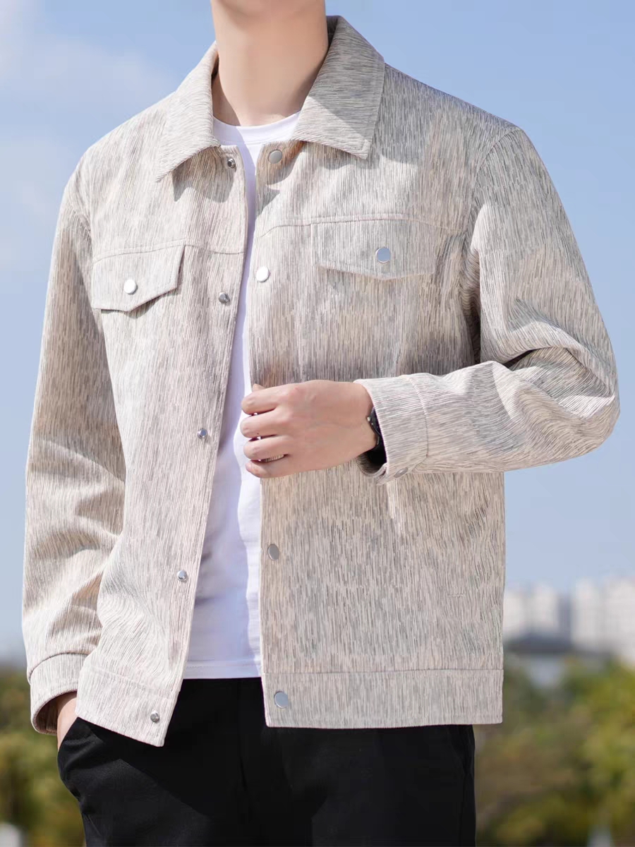 【眉山火狐狸】D12376男士时尚休闲百搭宽松潮流简约韩版翻领夹克