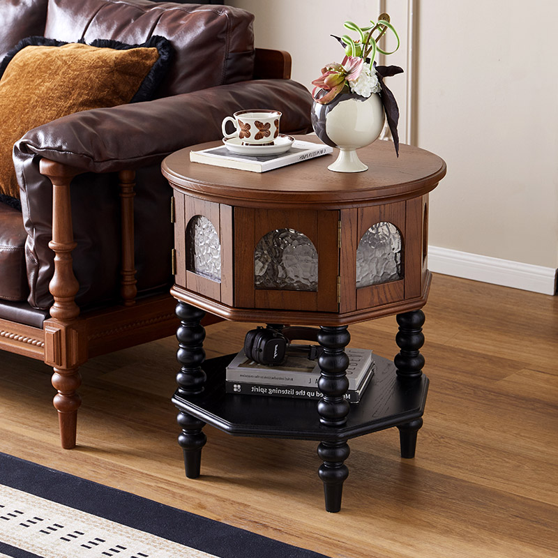 法式复古沙发边几茶几客厅家用小桌子中古小户型实木边柜收纳圆桌