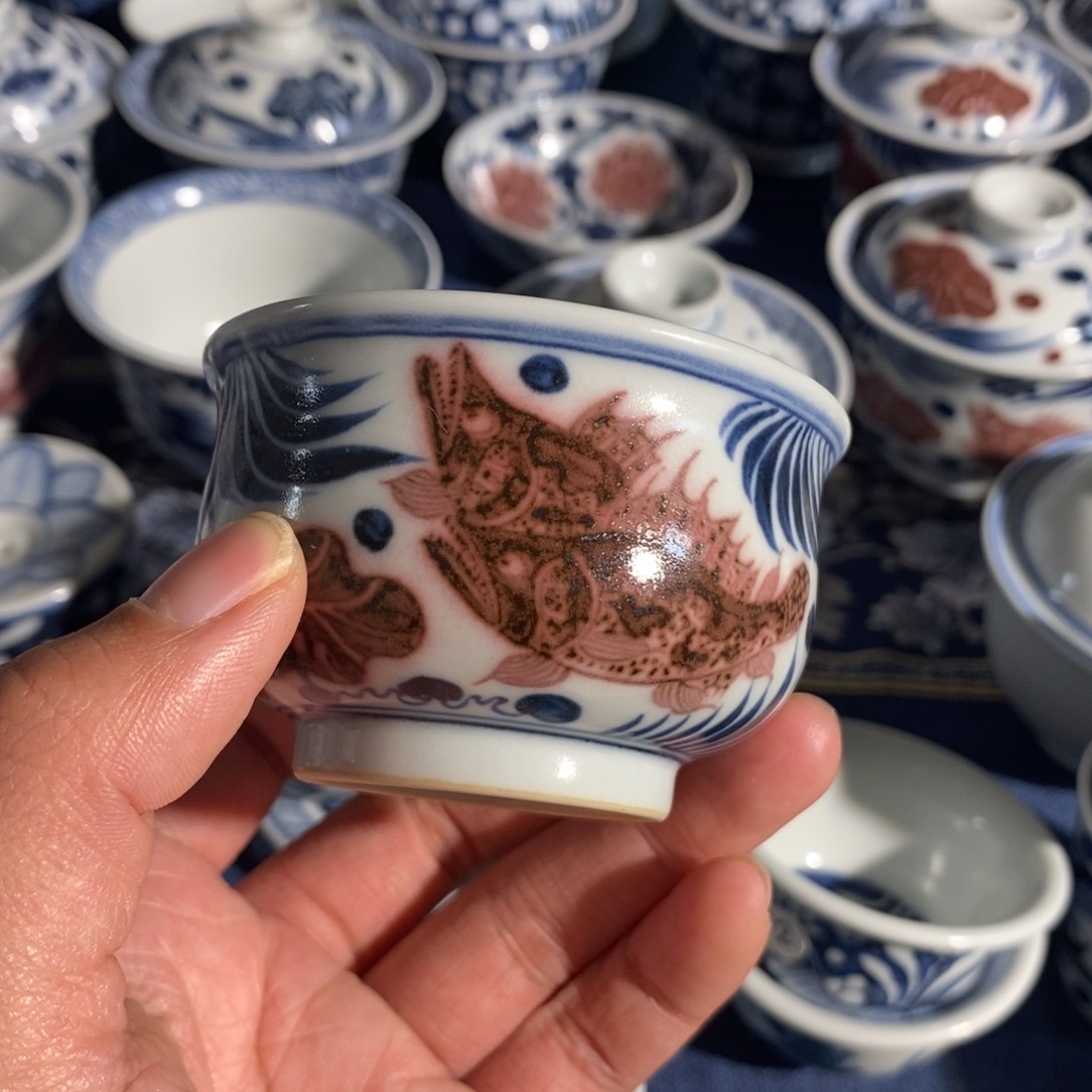 缸航*景德镇手工手绘茶具特价青花釉里红