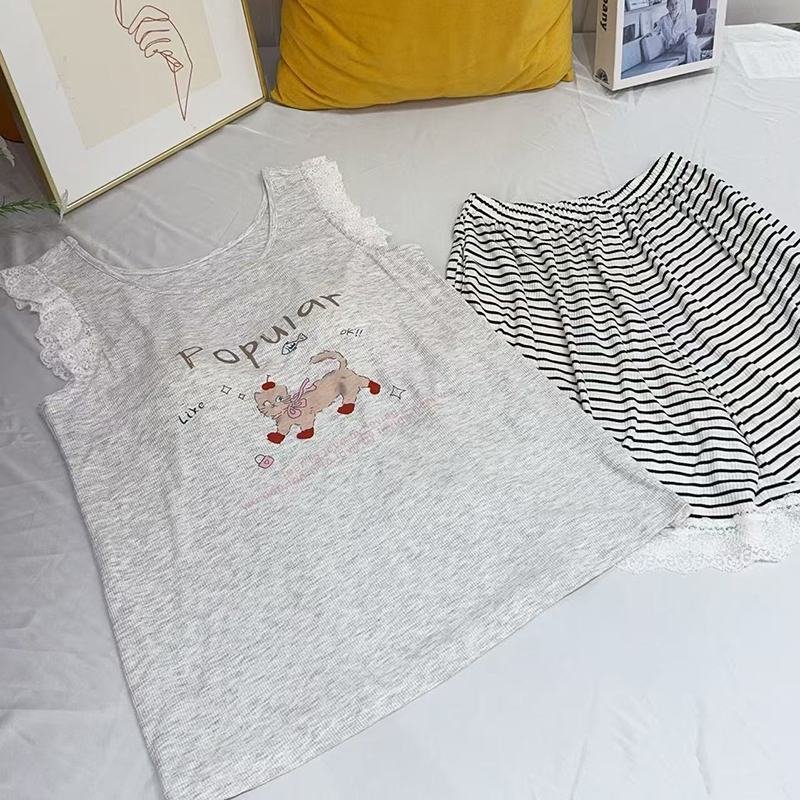 夏季新款宠物猫背心短裤带杯垫睡衣减龄可爱透气亲肤女两件套2348