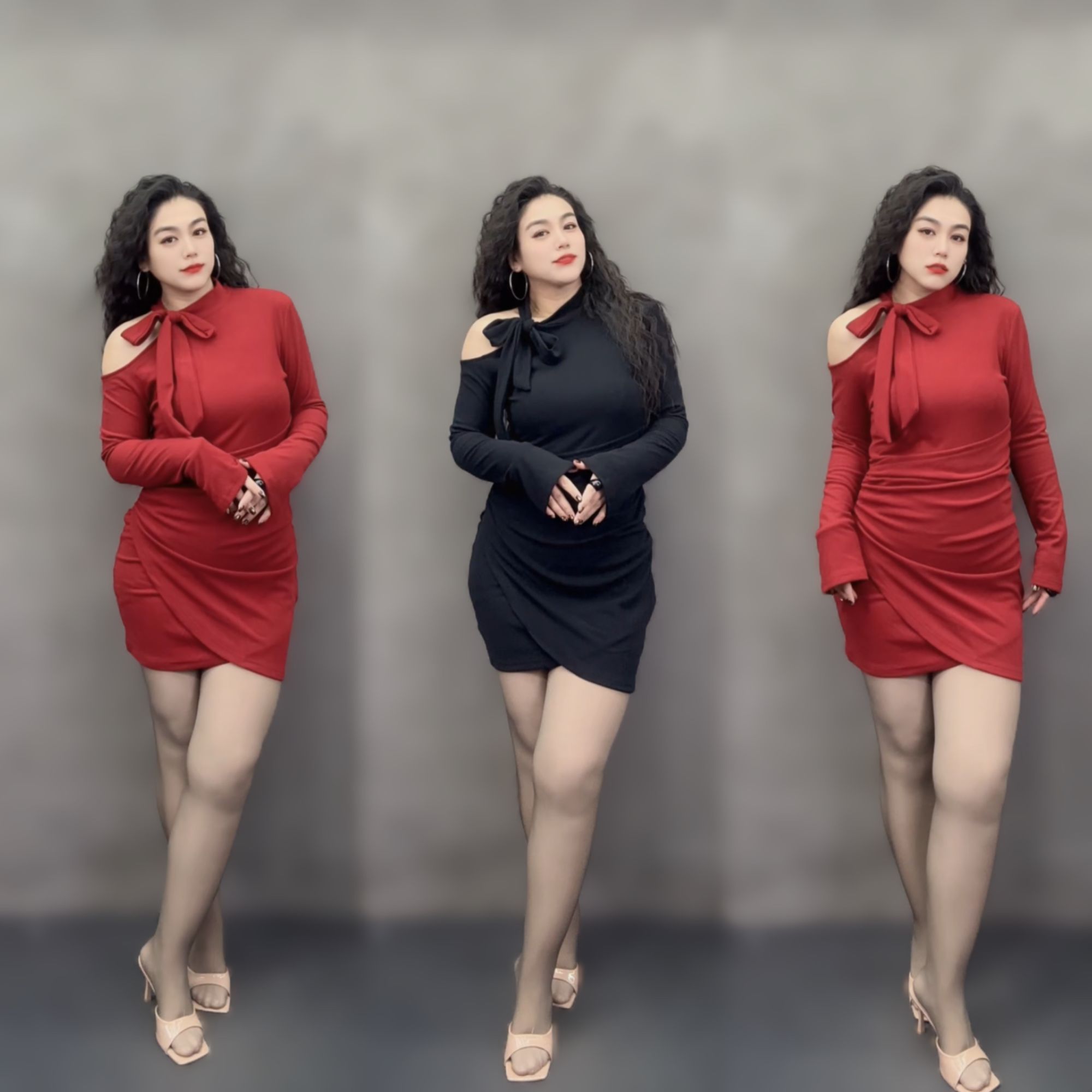 宋美人【圣诞战袍】大码女装新款蝴蝶结露肩修身显瘦连衣裙9529