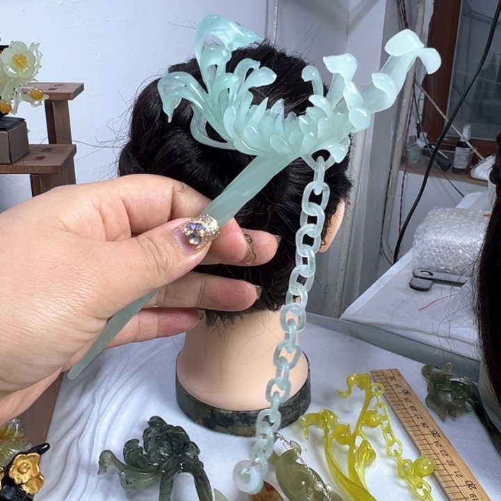 定制蛇纹石玉焱*毛货发饰