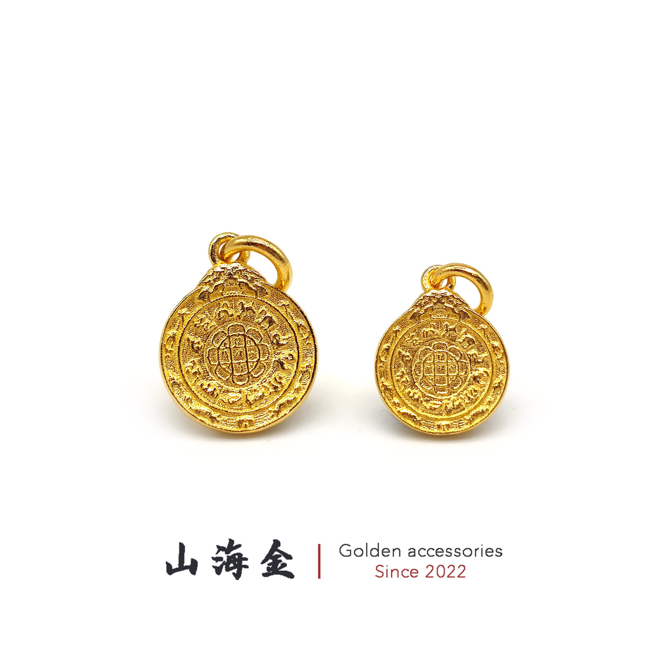 山海金 24K纯金999足金九宫八卦牌侧挂文玩手串菩提配饰
