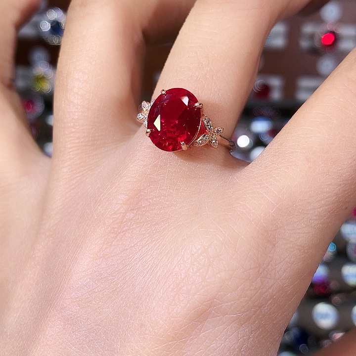 925银鸽血红戒指玫瑰金