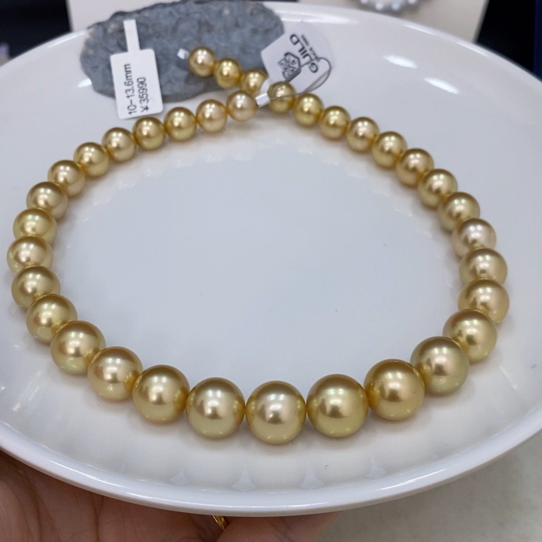 海水珍珠颈饰未镶嵌v****y金珠项链10-13.6华