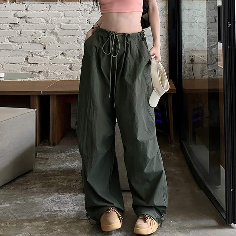军绿色工装裤女款初秋薄2025新款美式街舞裤子跳舞爵士舞降落伞裤
