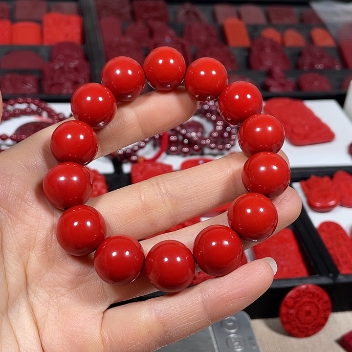 天然辰砂红砂16mm手链