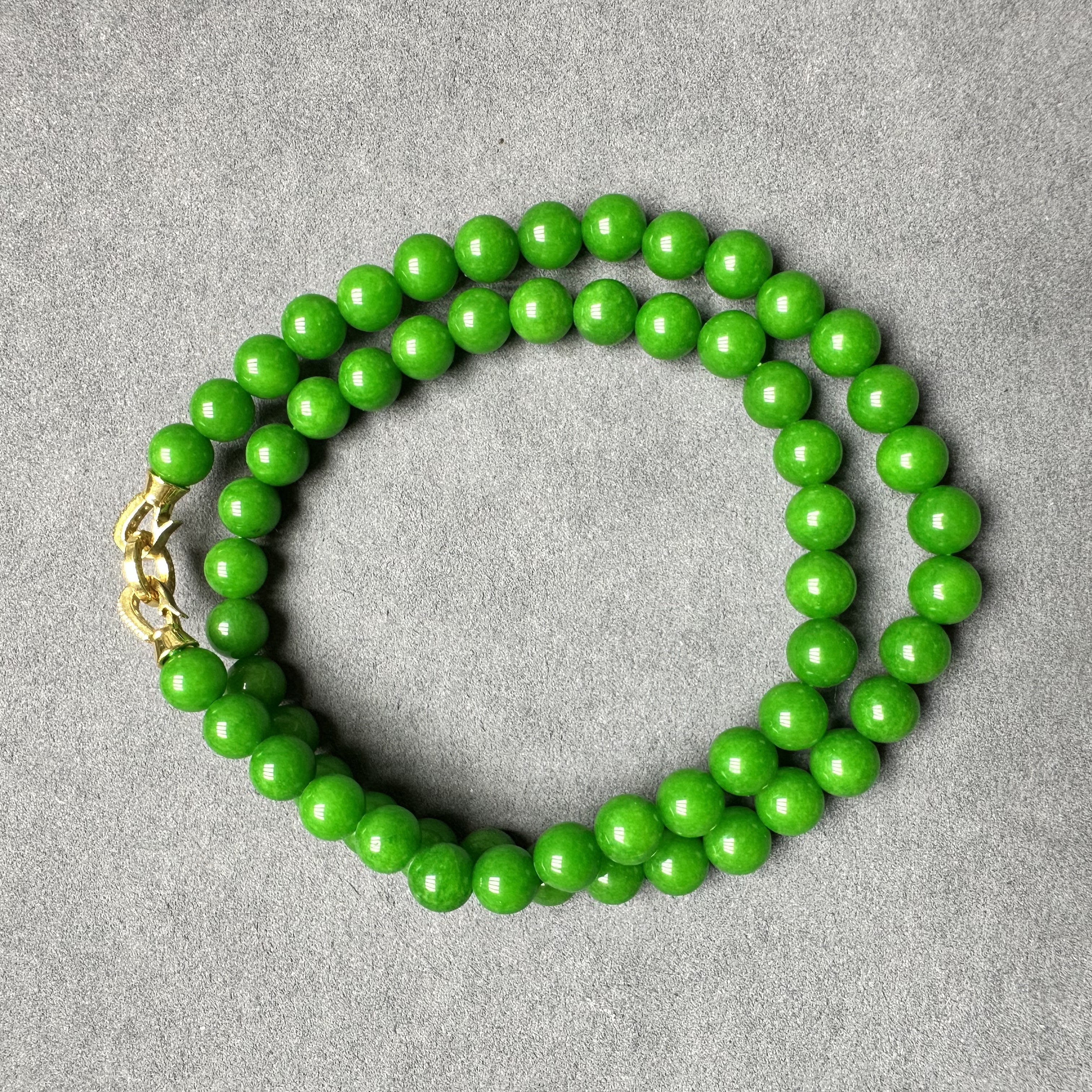 缅A老坑老料菠菜绿项链卡8 14k