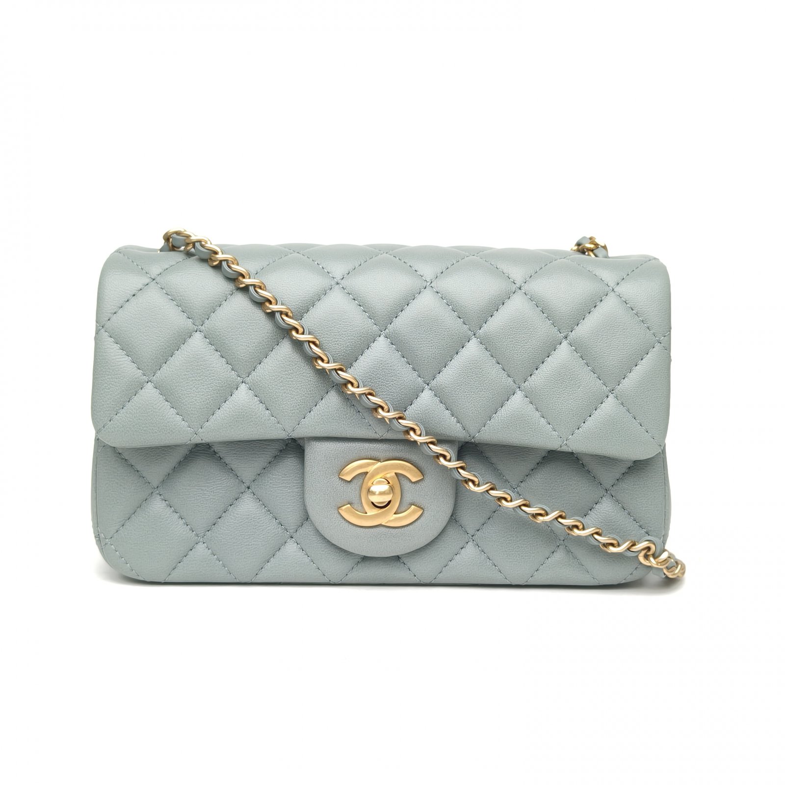 99新 Chanel/香奈儿 小花6枫CF 口盖包 金球大Mini 绿色 芯片开