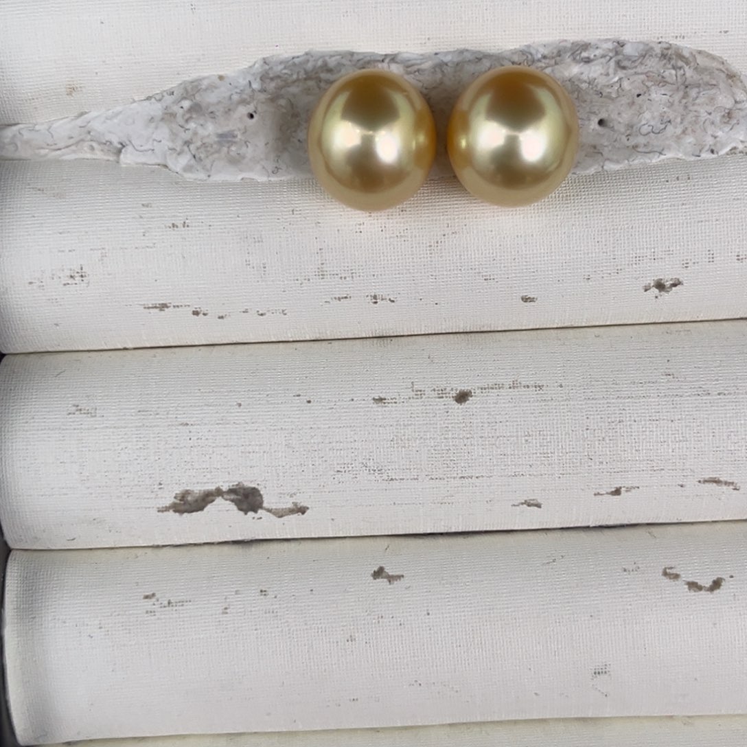 定制海水珍珠未镶嵌裸珠11.8椭圆金珠对珠