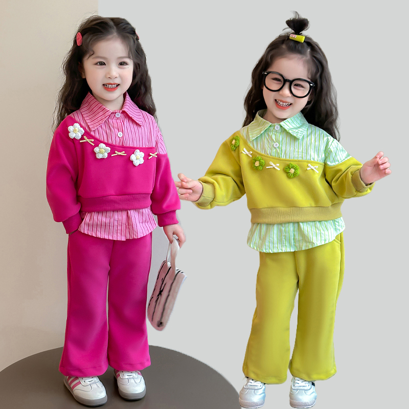 女童春秋款套装2025新款儿童洋气春装休闲宝宝假两件卫衣韩系穿搭