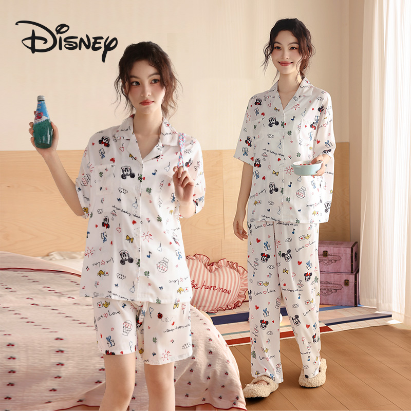 Disney/迪士尼夏季爆款冰丝短袖米奇清凉薄款可外穿家居服三件套
