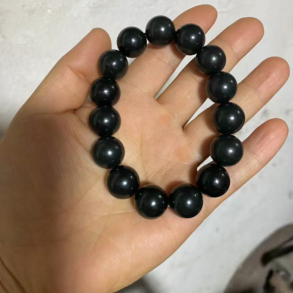 天然新疆和田玉青玉圆珠手串卡14mm经典不过时