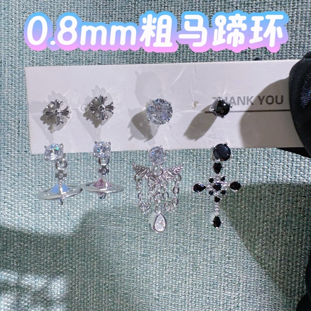 合金锆石耳饰 气质时尚长款耳饰马蹄环土星细杆元素设计个性独特