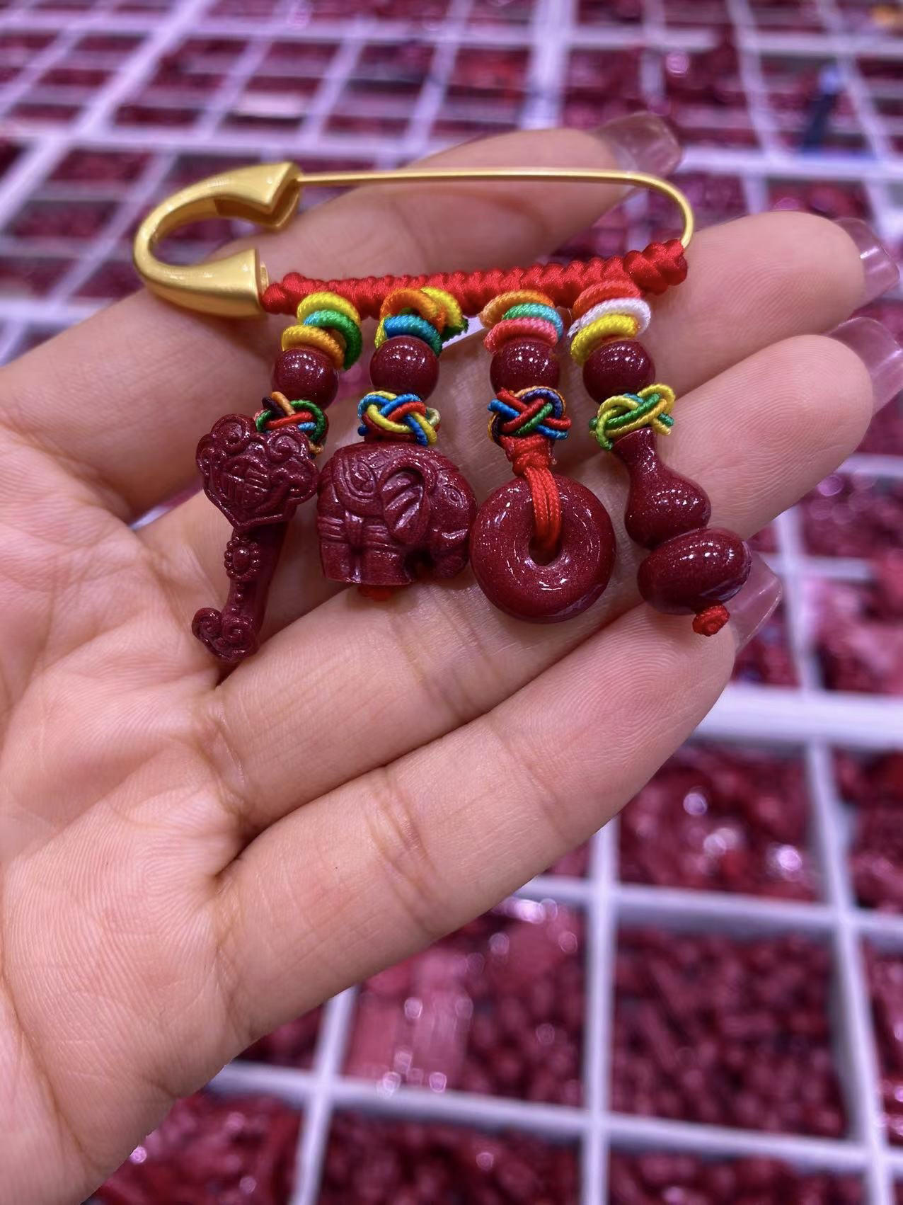 含辰砂工艺品朱砂紫晶砂宝宝安全别针婴儿童孕妇胸针配饰平安礼物