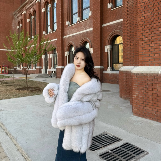 柏林街头 整皮蓝狐冬季时尚百搭女款外套