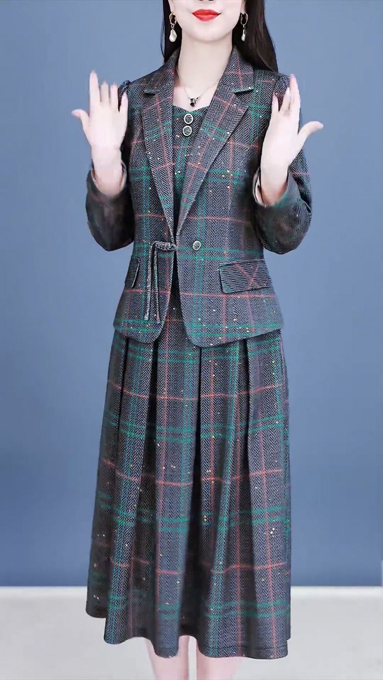 高档两件套西装连衣裙女2025春季新款遮肚子显瘦气质妈妈套装女春