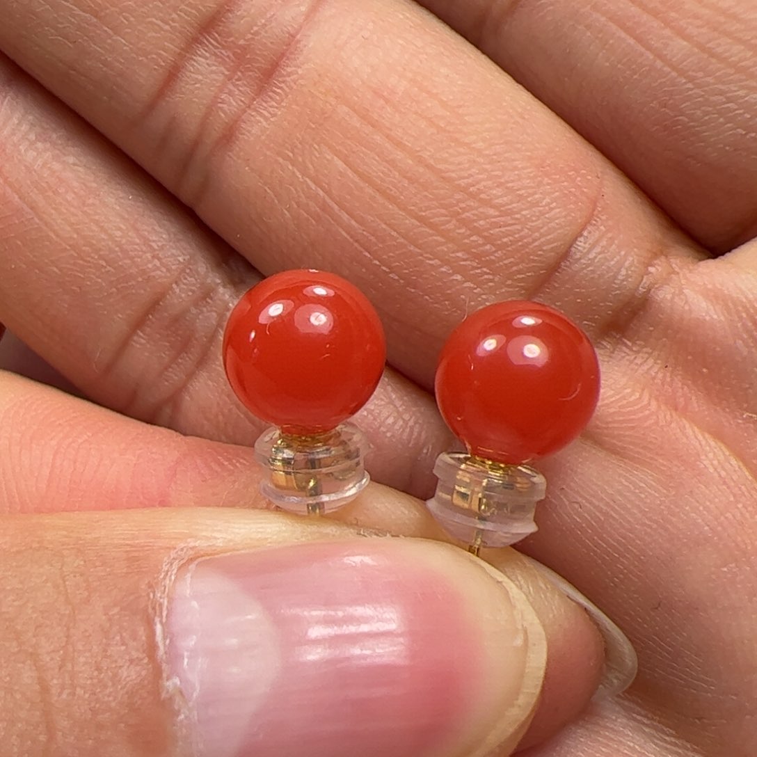 南红玛瑙耳钉18K金镶嵌