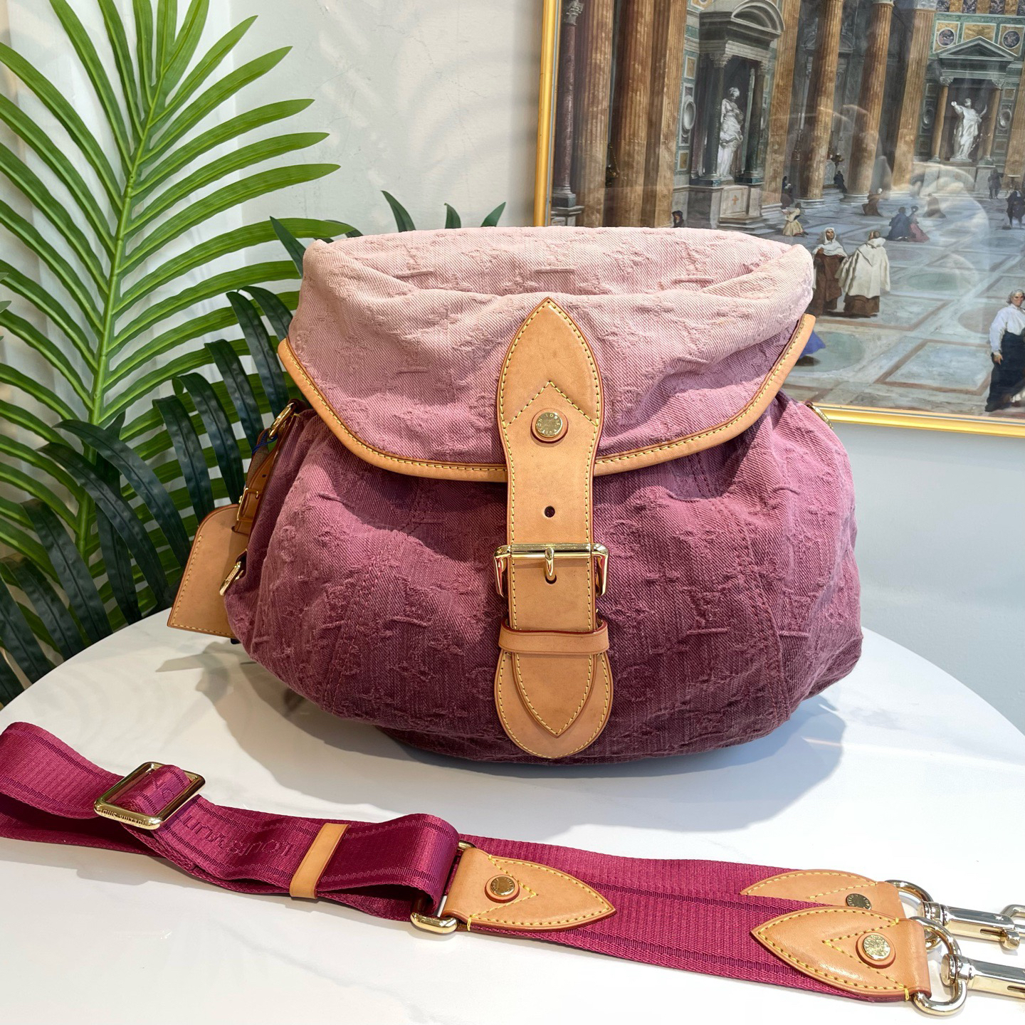 95新 LouisVuitton/路易威登 多宝二奢/32049/粉色渐变丹宁元宝包