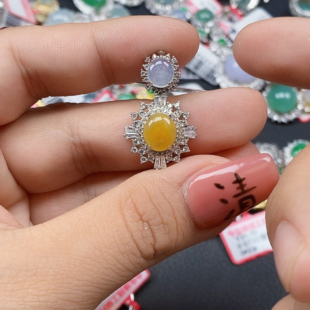 翡翠银S925镶嵌戒指天然A货缅甸翡翠