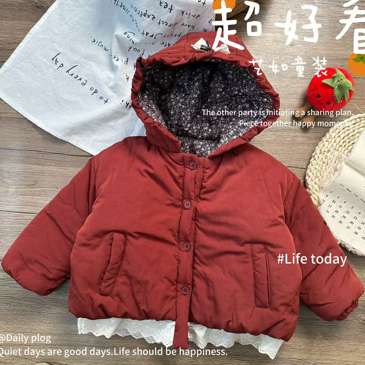【森系花园】2025冬季上新女童韩系小碎花简约百搭加厚款棉服D-H879