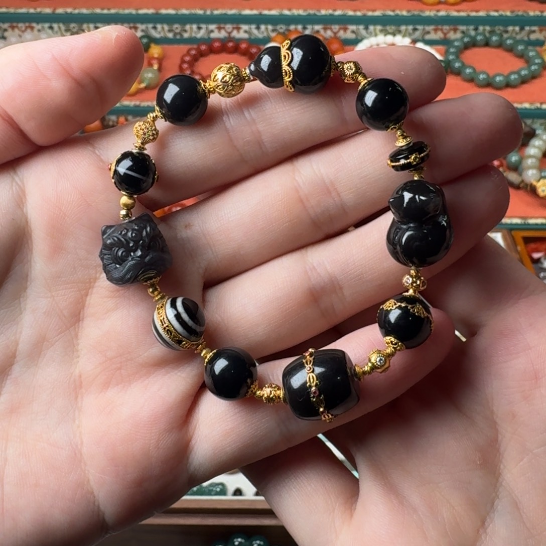 和田玉18K金镶嵌手链