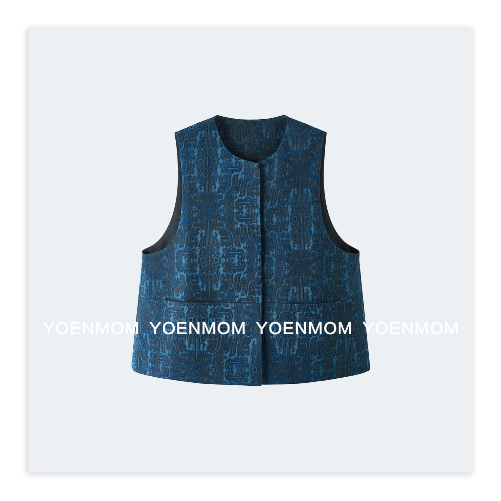 YOENMOM·饕餮纹·桑蚕丝香云纱油绸浮雕立体提花高级老钱国风马甲