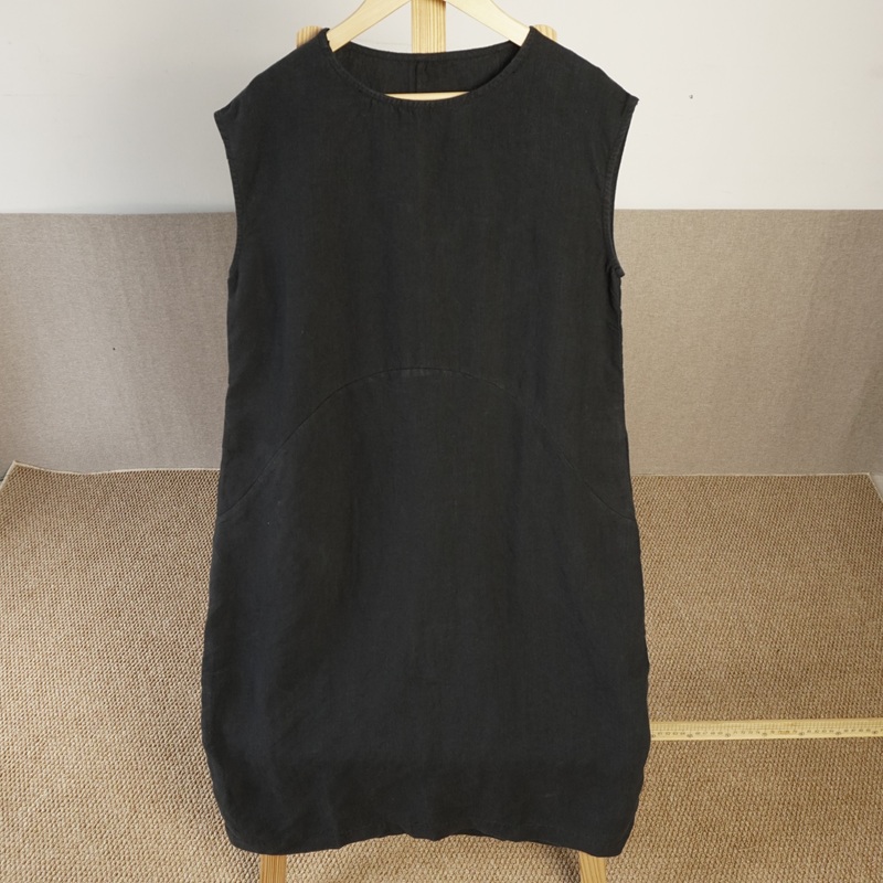 2025夏15支砂洗汉麻女装纯色文艺长裙简约休闲宽松连衣裙背心裙