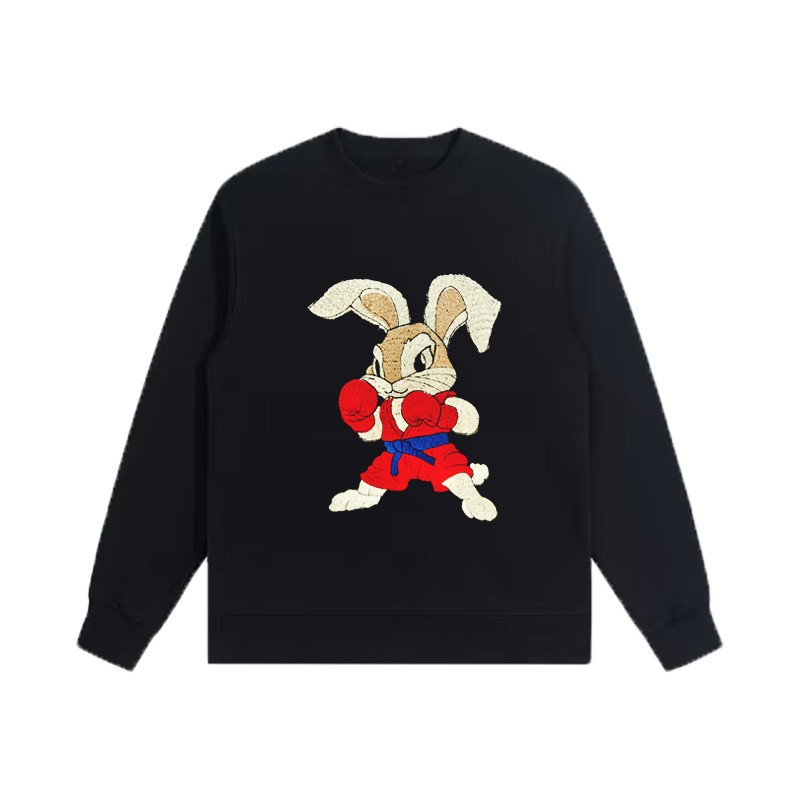 335拳击兔子刺绣百搭长袖经典潮流圆领卫衣