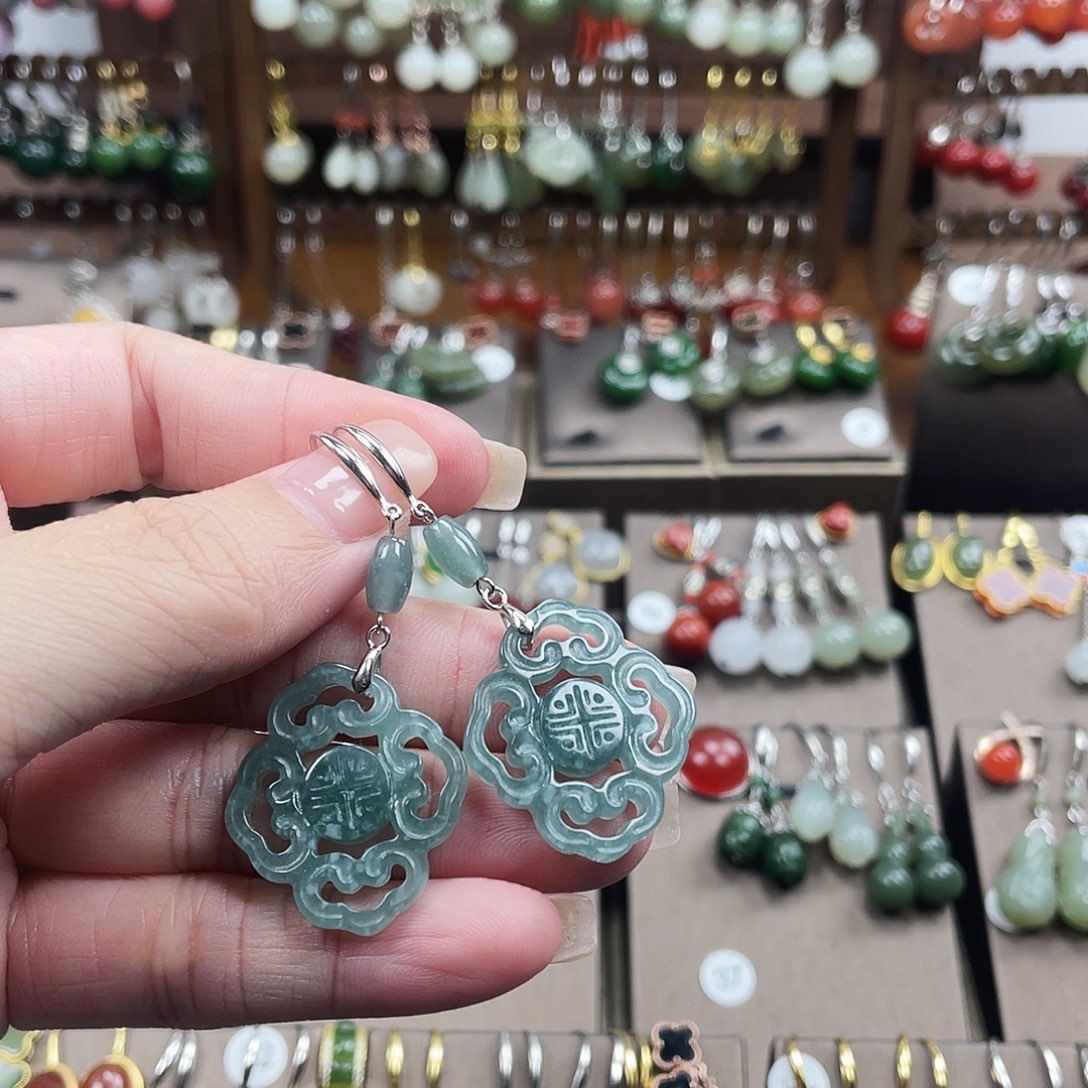 翡翠银S925镶嵌耳饰