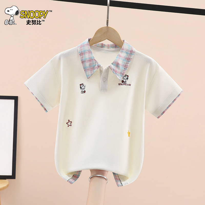 Snoopy/史努比女童夏季新款短袖翻领时尚中大童休闲POLO衫上衣