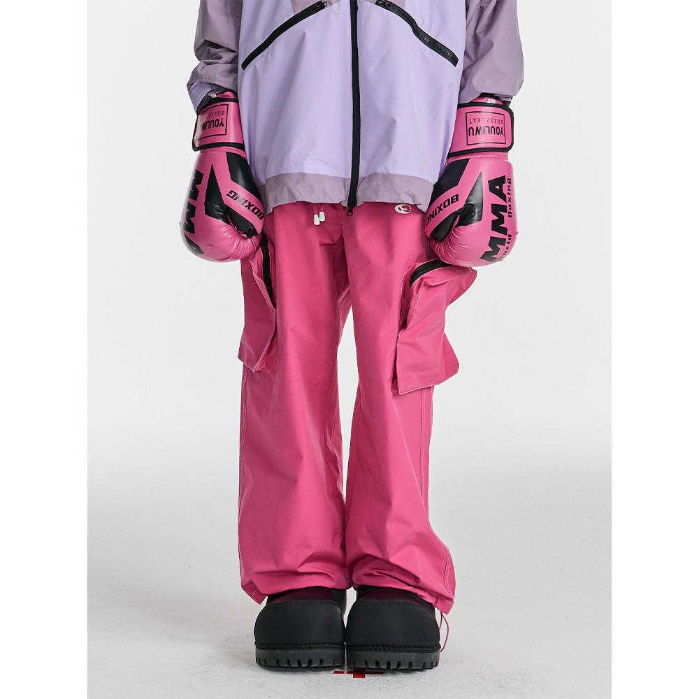 户外机能工装裤抽绳直筒裤粉色防水冲锋阔腿裤男女同款