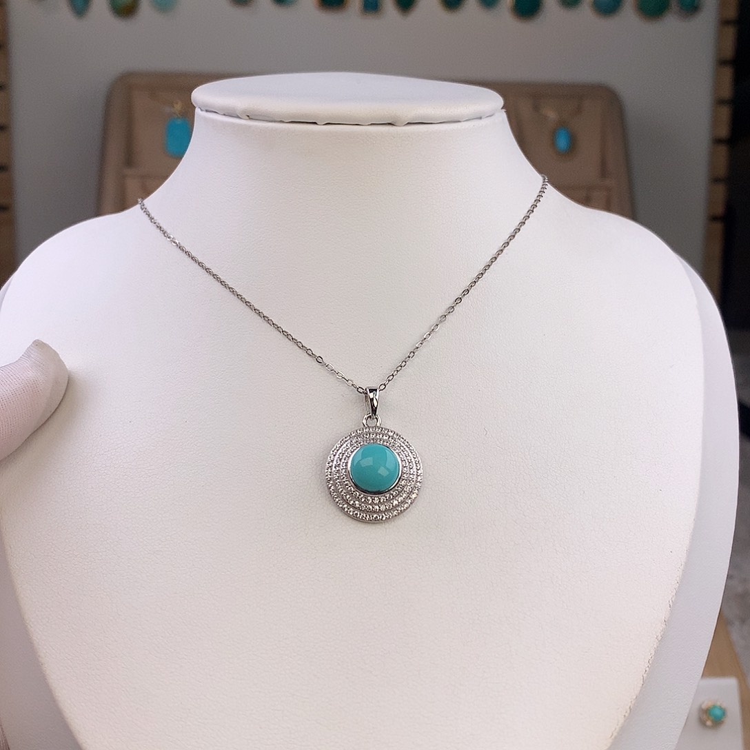 绿松石银S925镶嵌吊坠(不含链)