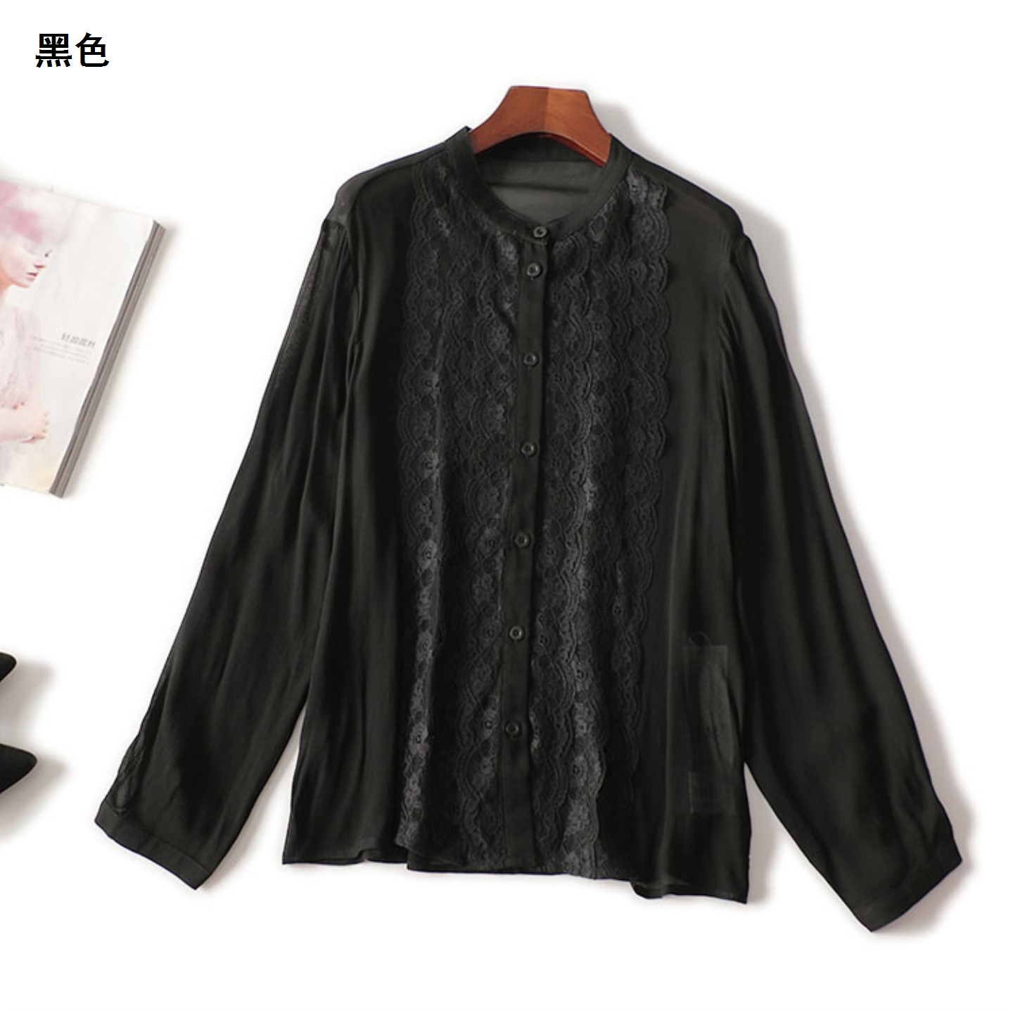 411441秋中长款长袖圆领衬衫上衣衬衣