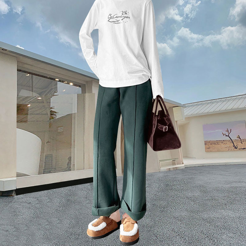 意大利红标~翻单WANG~休闲百搭保暖弹力加绒运动阔腿裤时髦精BI入