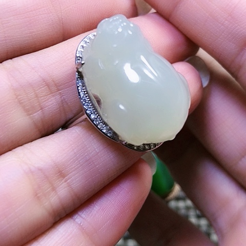 和田玉银S925镶嵌挂件