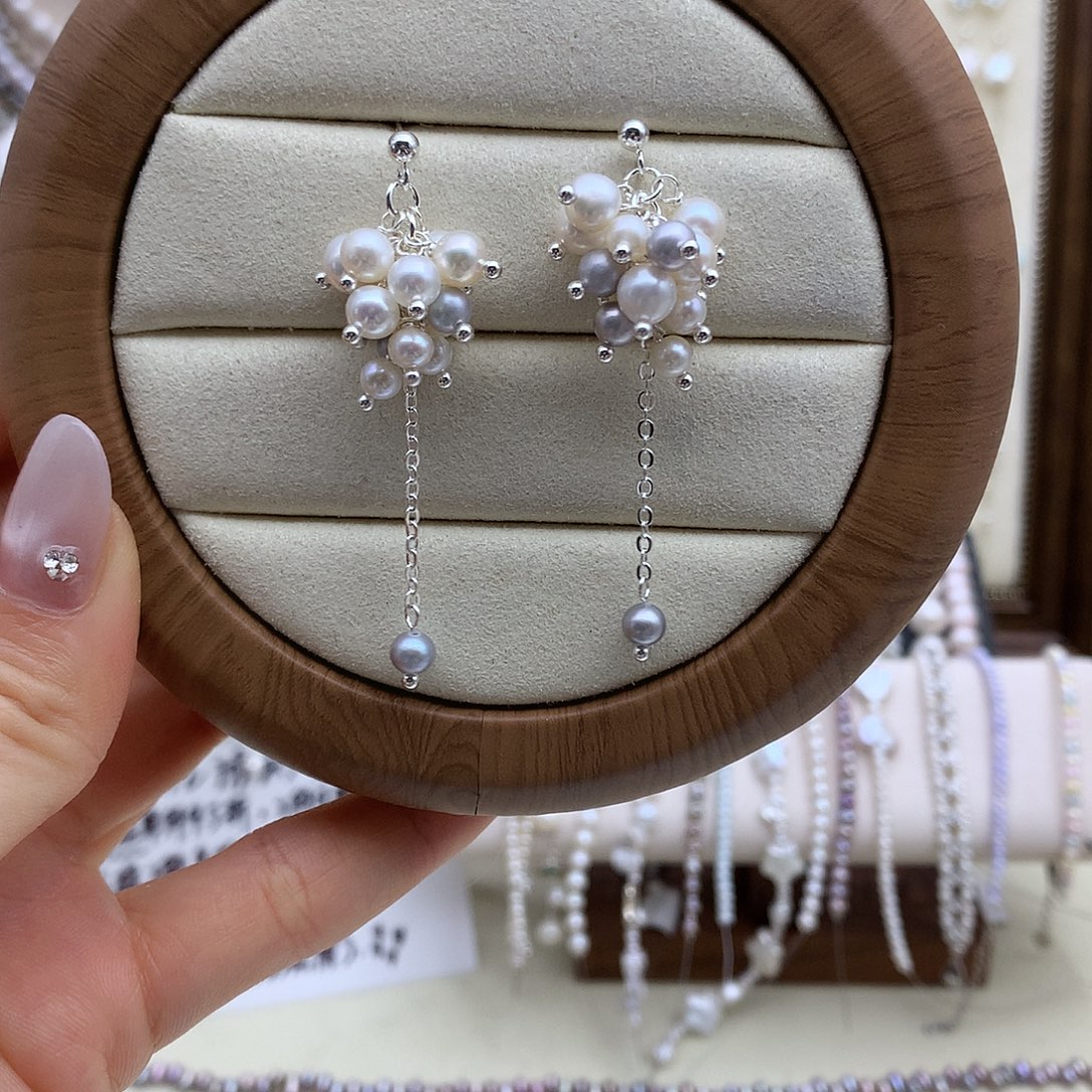 耳饰银S925镶嵌淡水珍珠