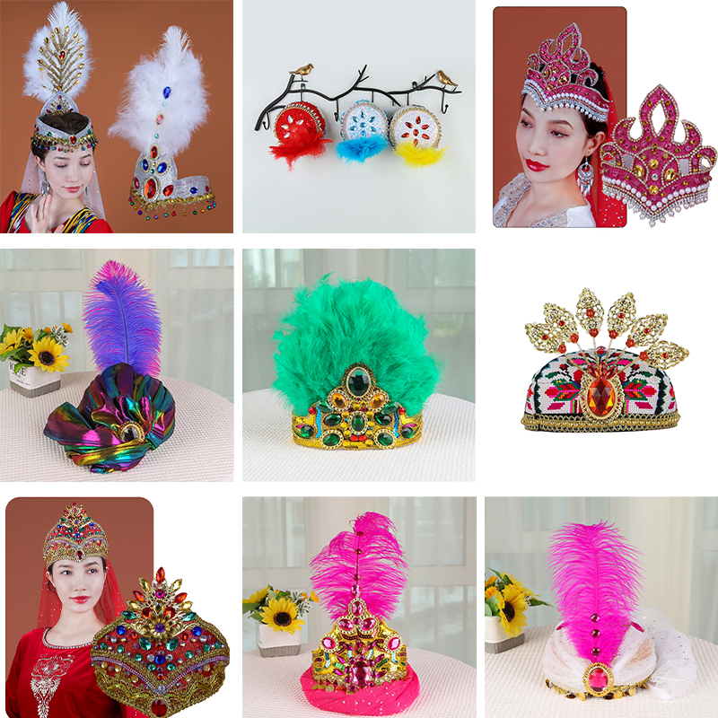 天山美翼新疆舞蹈服重工手工表演孤品舞蹈花帽