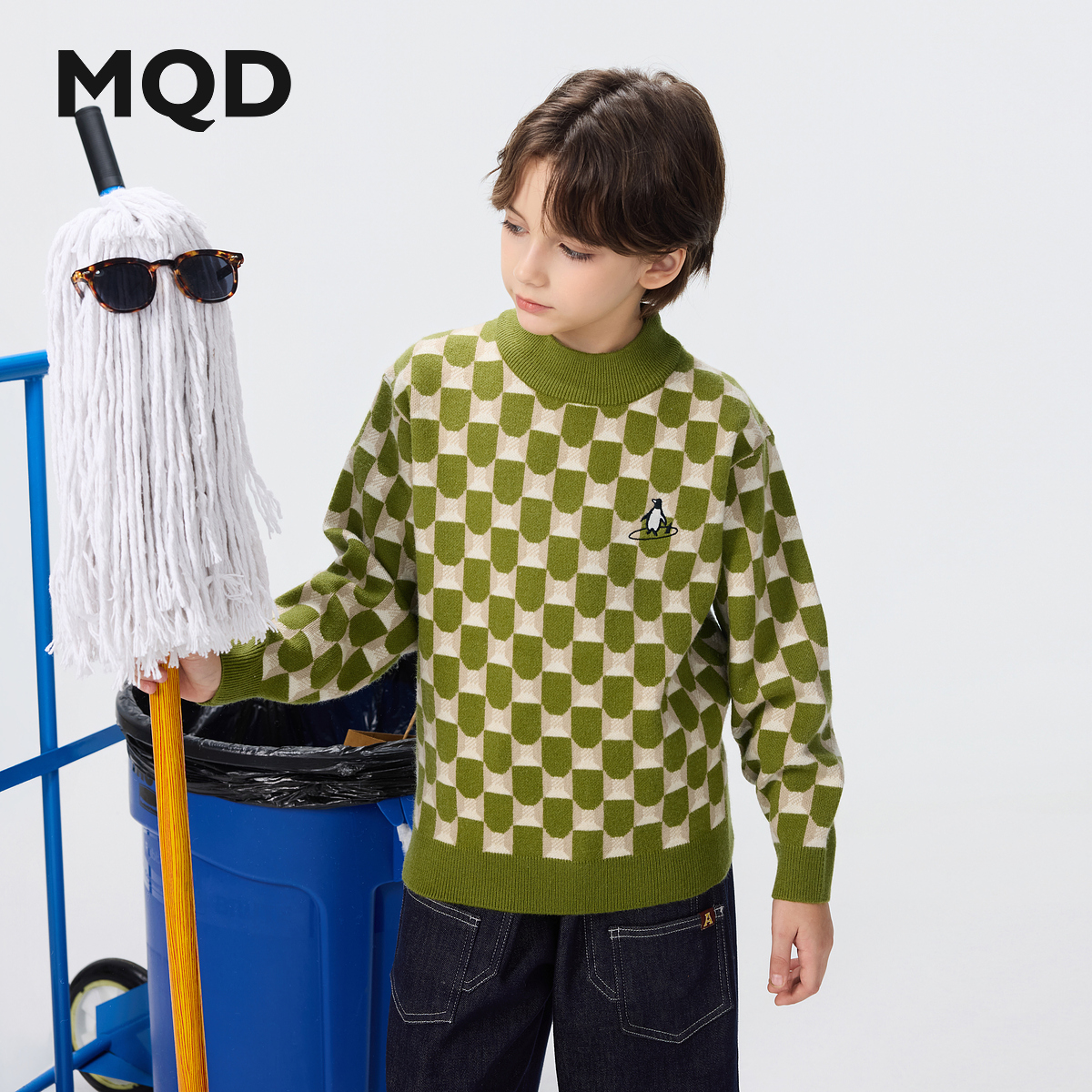 【艺术系列】MQD男童25冬新款学院满版保暖半高领毛衣9654W0760
