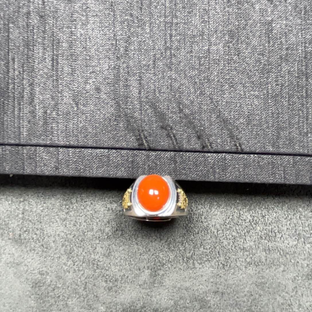 南红玛瑙戒面银S925镶嵌