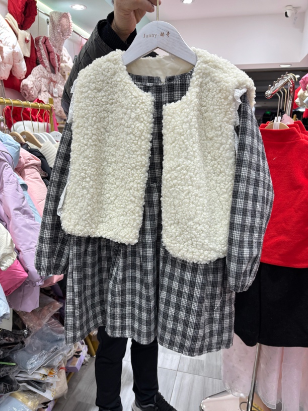 特价商品两件套格子加厚连衣裙冬款130